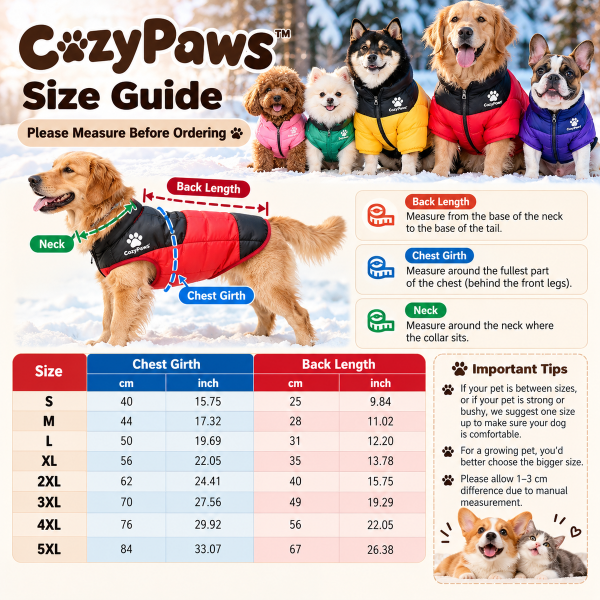 CozyPaws™ Winter Puffer Jacket for Dogs