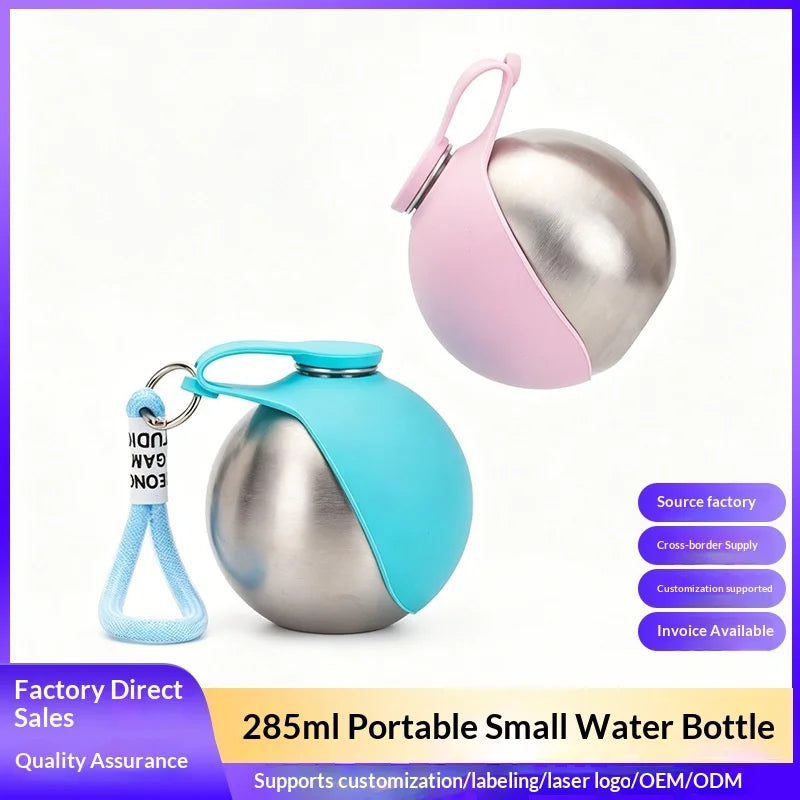 AquaTrail™ Stainless Steel Pet Water Bottle with Foldable Bowl