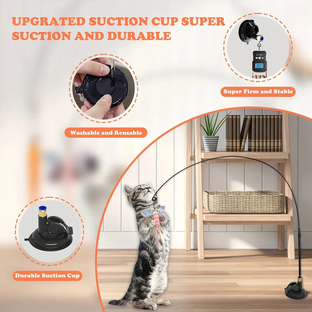 PurrPlay™ Interactive Feather Wand – Suction Cup Cat Teaser