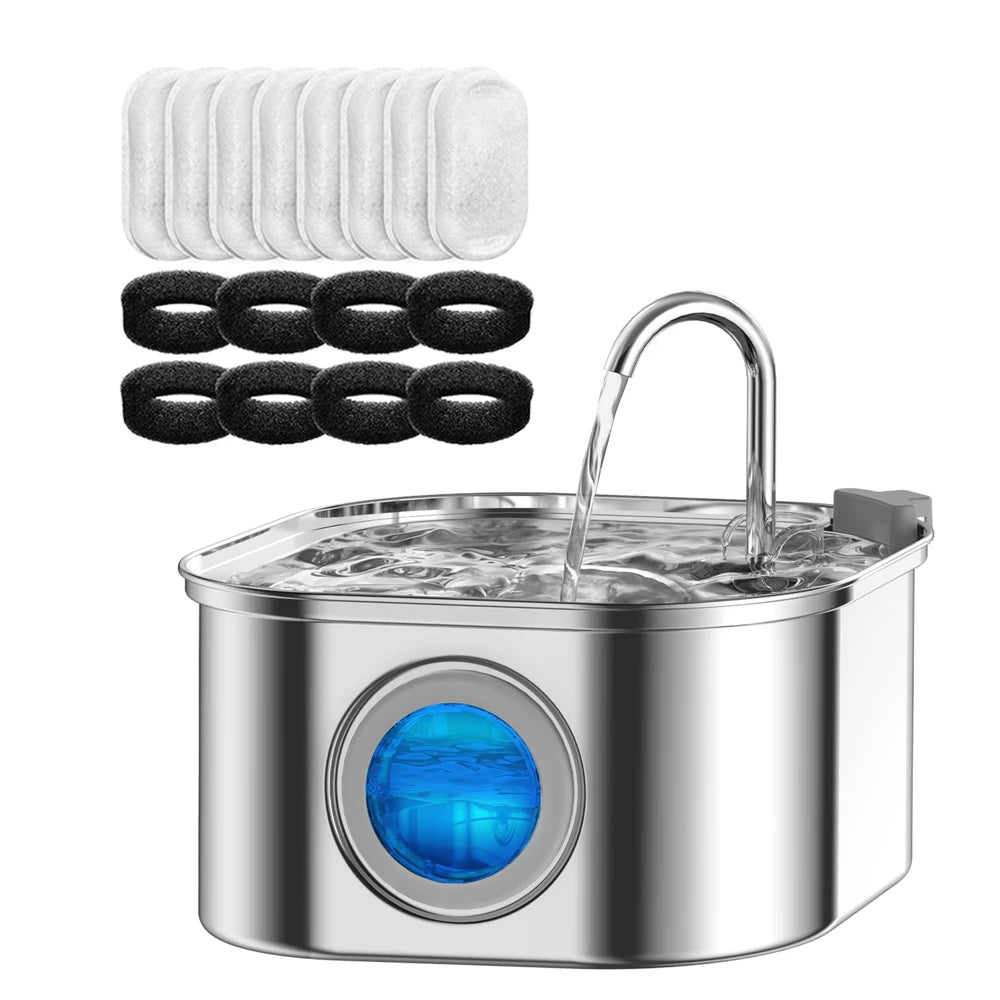 AquaPurr™ 3.2L Smart Sensor Pet Water Fountain – Stainless Steel