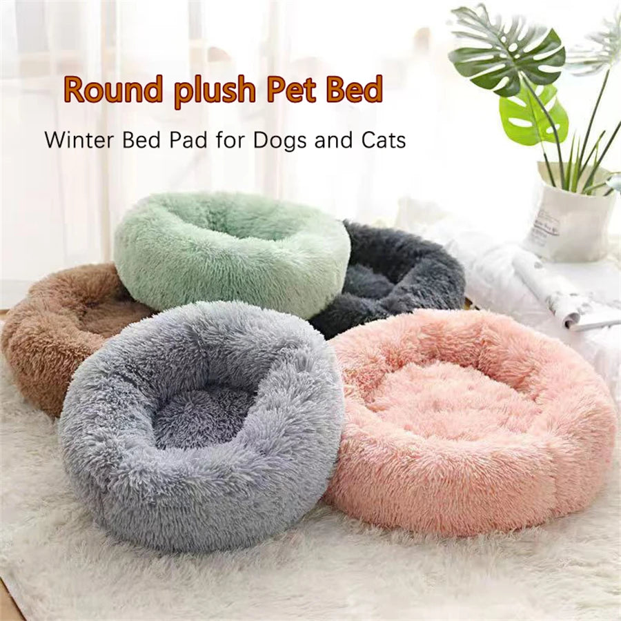 CloudDonut™ Plush Round Pet Bed – Soft Faux Fur Lounger
