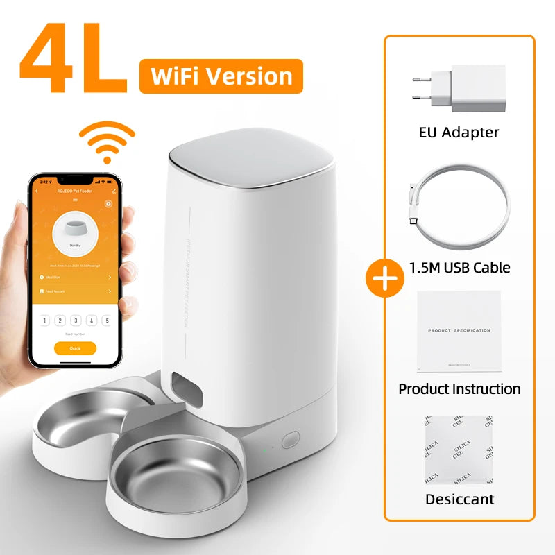 ROJECO Smart WiFi Automatic Pet Feeder – Dual Bowl Food Dispenser