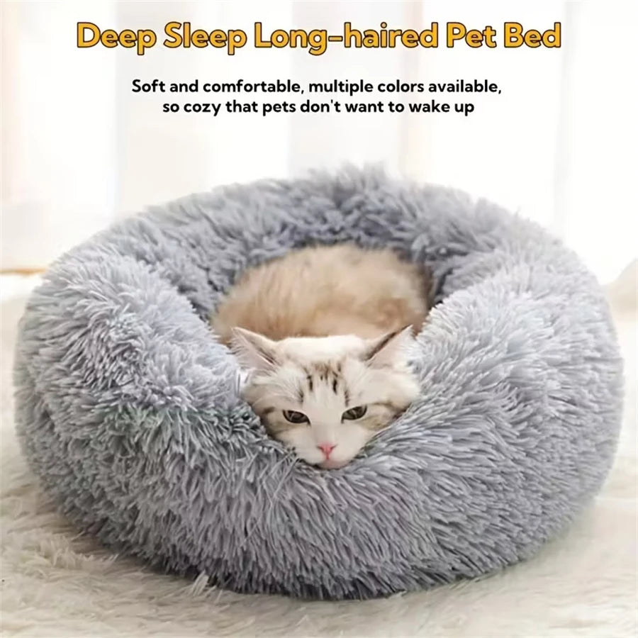 CloudDonut™ Plush Round Pet Bed – Soft Faux Fur Lounger