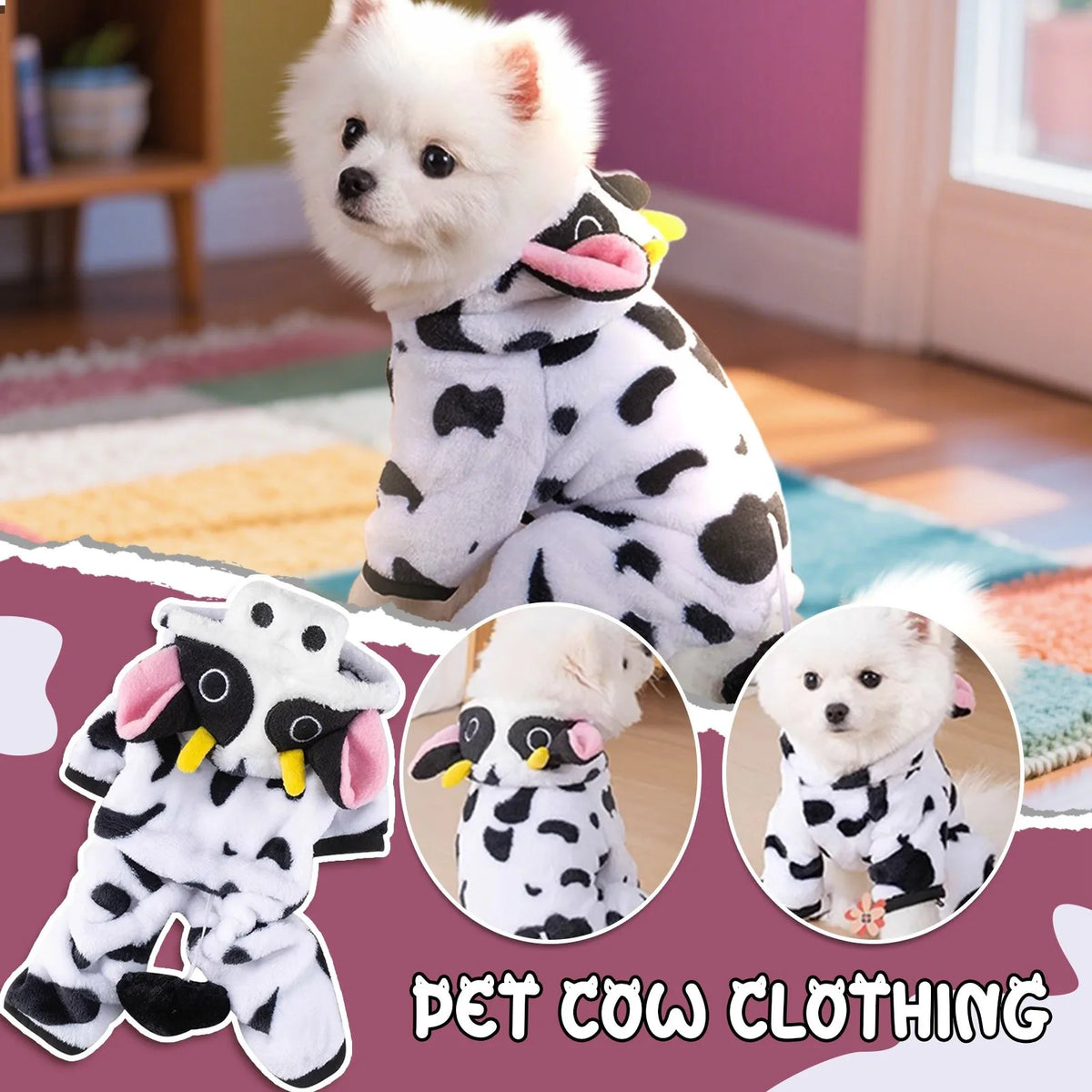 MooPaws™ Cozy Cow Dog Costume – Plush Hooded Outfit