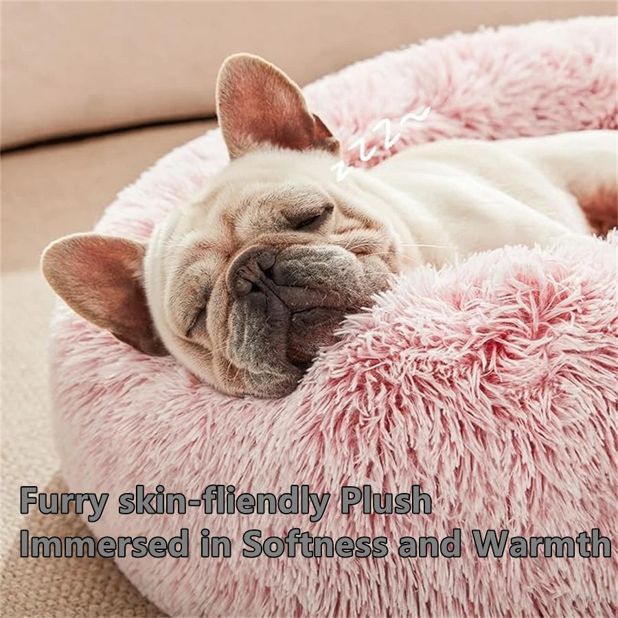 CloudDonut™ Plush Round Pet Bed – Soft Faux Fur Lounger