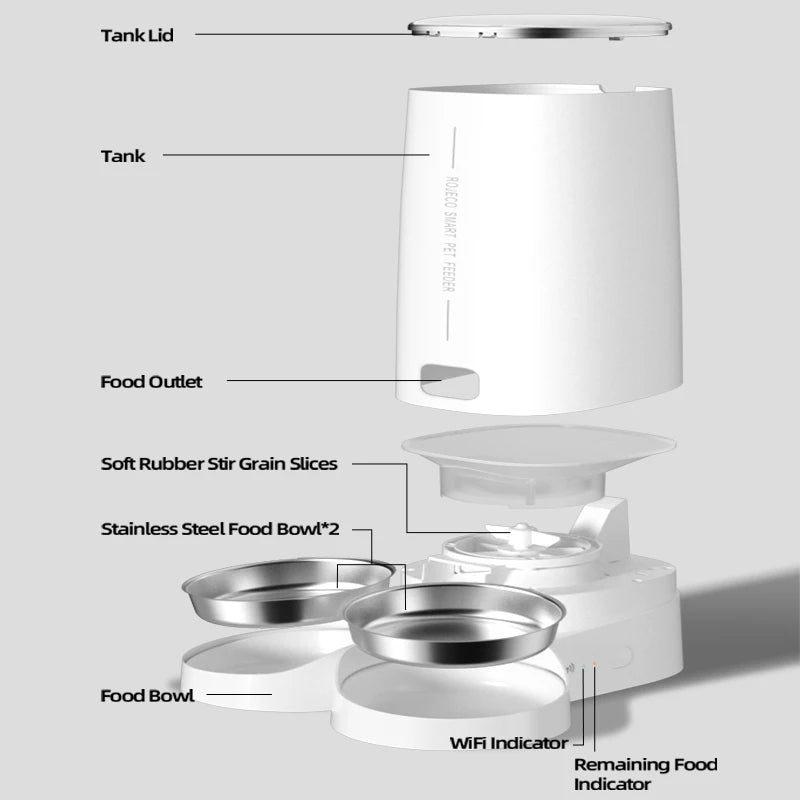 ROJECO Smart WiFi Automatic Pet Feeder – Dual Bowl Food Dispenser