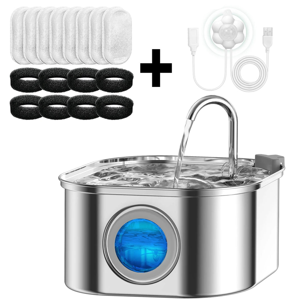 AquaPurr™ 3.2L Smart Sensor Pet Water Fountain – Stainless Steel