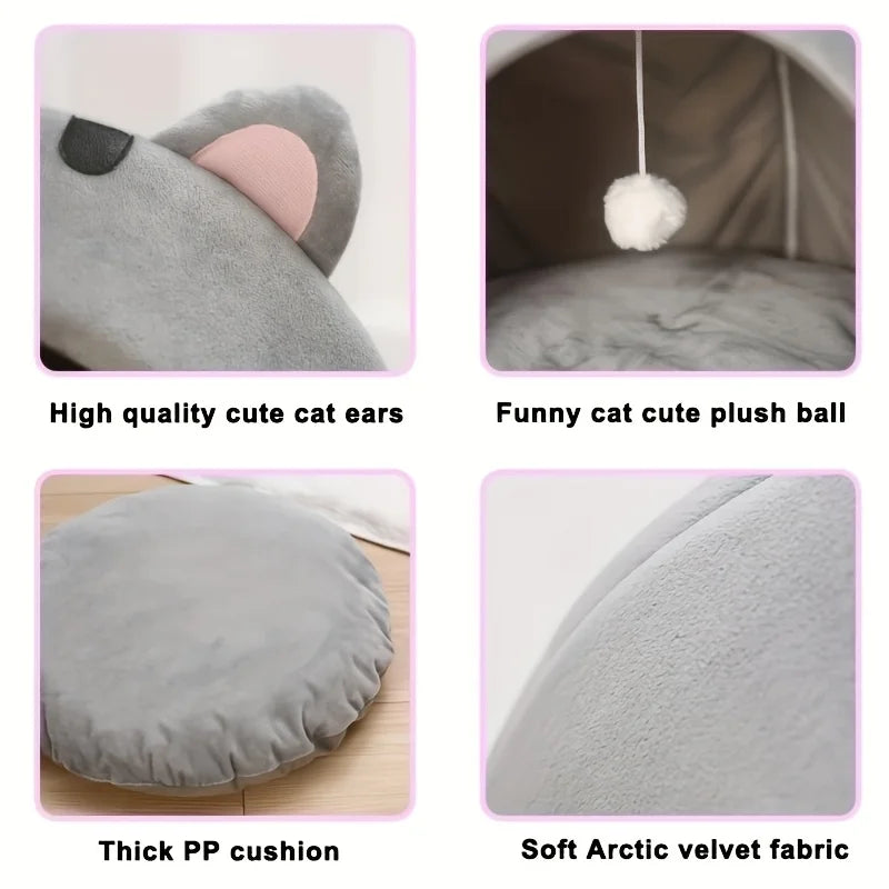 CozyToon™ Cartoon Cat Cave Bed – Soft & Snug Hideaway