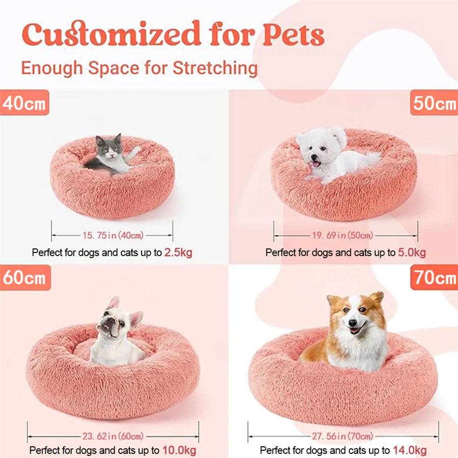 CloudDonut™ Plush Round Pet Bed – Soft Faux Fur Lounger