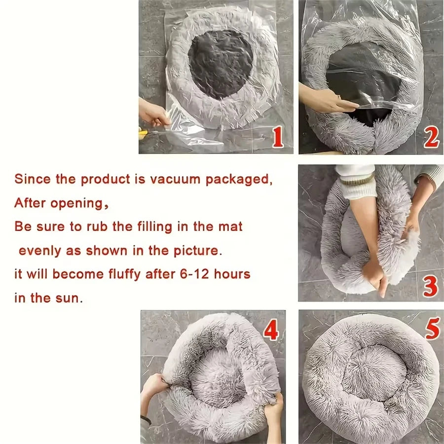 CloudDonut™ Plush Round Pet Bed – Soft Faux Fur Lounger