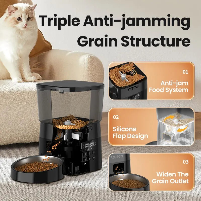 ROJECO Smart Automatic Pet Feeder – Dry Food Dispenser for Cats & Dogs