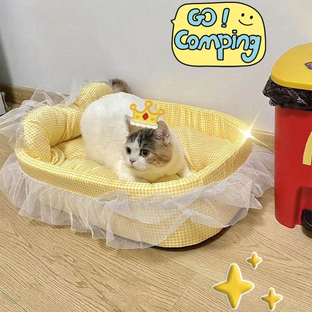 RoyalPurr™ Princess Cat Sofa Bed – Lace-Trimmed Plush Lounger