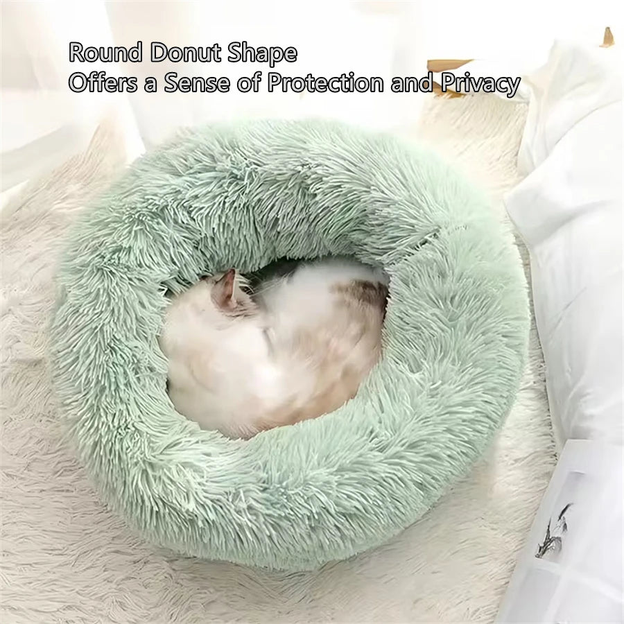 CloudDonut™ Plush Round Pet Bed – Soft Faux Fur Lounger