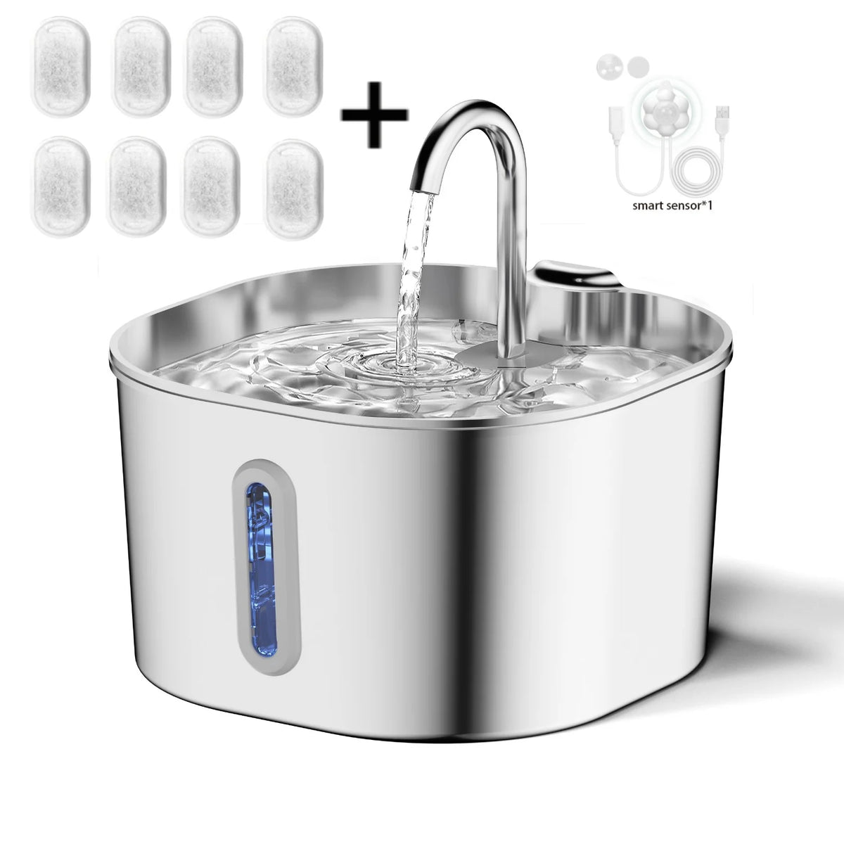 AquaPurr™ 2.2L Stainless Steel Pet Water Fountain – Ultra Quiet