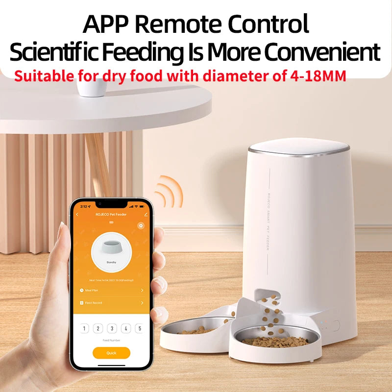 ROJECO Smart WiFi Automatic Pet Feeder – Dual Bowl Food Dispenser