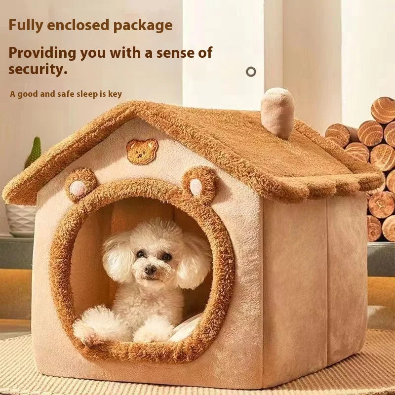 TeddyHaven™ Cozy House Pet Bed – Removable & Washable