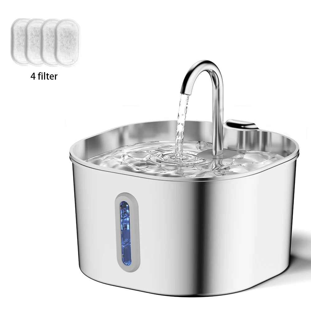 AquaPurr™ 2.2L Stainless Steel Pet Water Fountain – Ultra Quiet