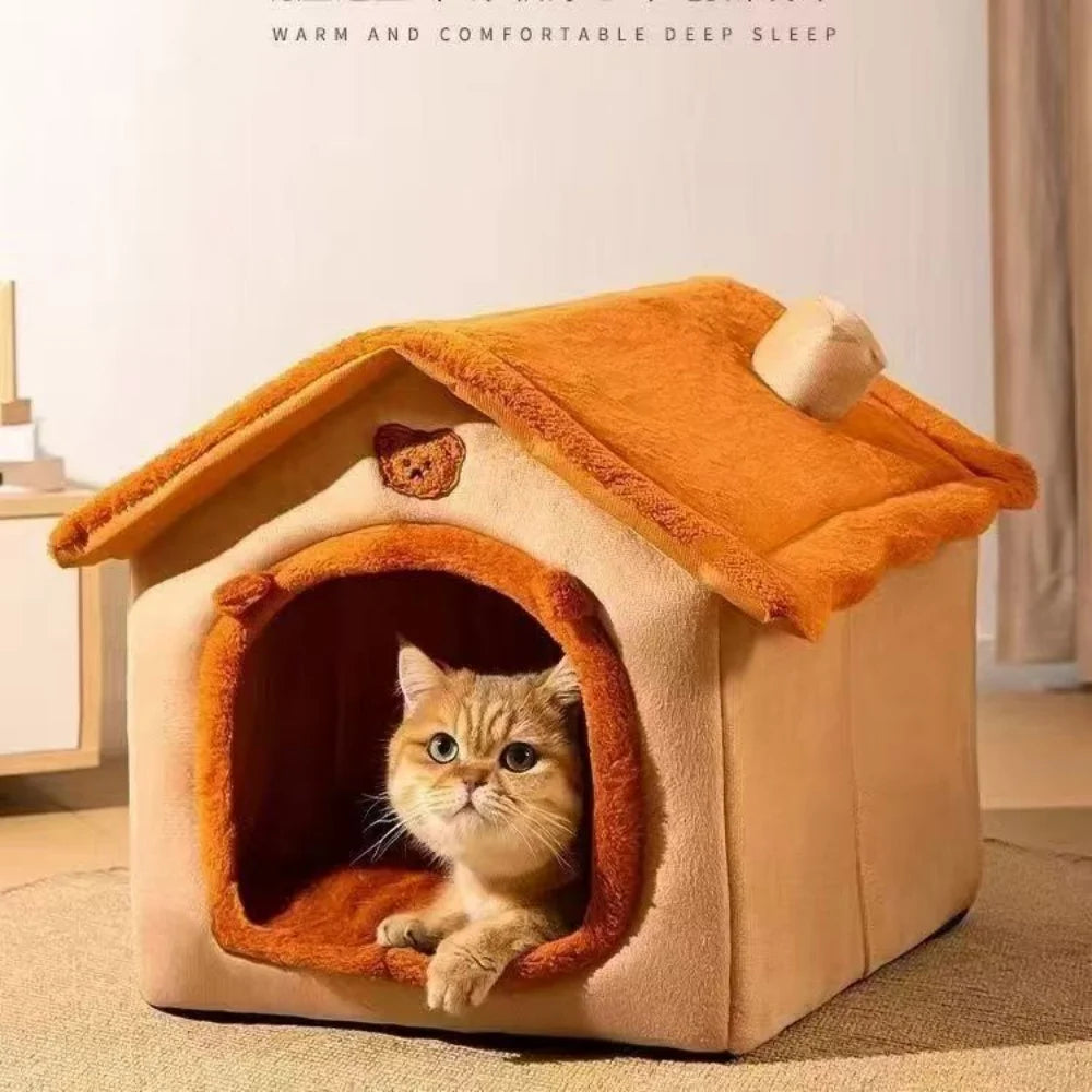 TeddyHaven™ Cozy House Pet Bed – Removable & Washable