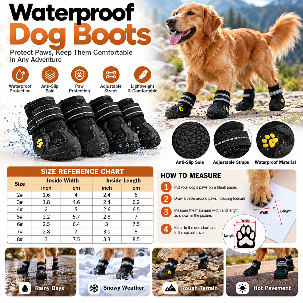 Waterproof Dog Boots – Anti-Slip Paw Protection | 4-Piece Set