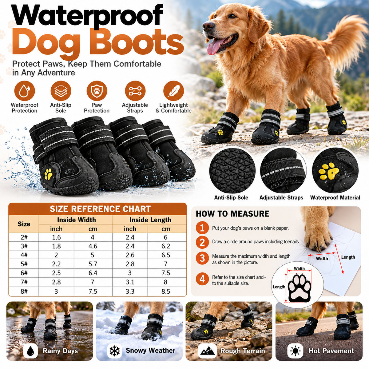 Waterproof Dog Boots – Anti-Slip Paw Protection | 4-Piece Set
