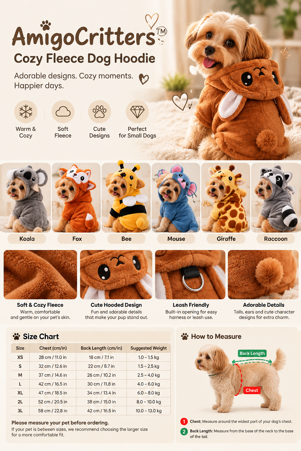 AmigoCritters™ Cozy Fleece Dog Hoodie